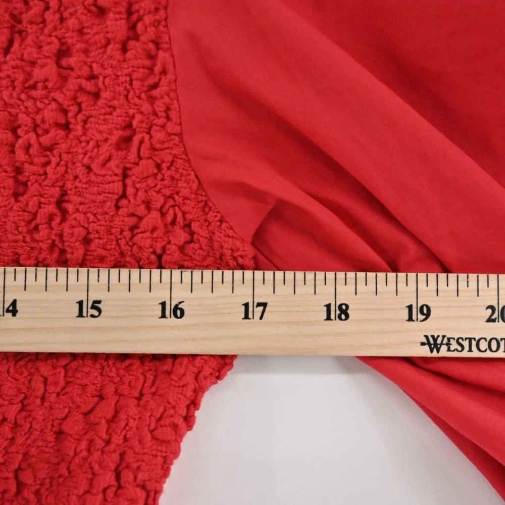 By Anthropologie Smocked Cardigan Size XS Red Button Up Puff Sleeve‎ Top Boho